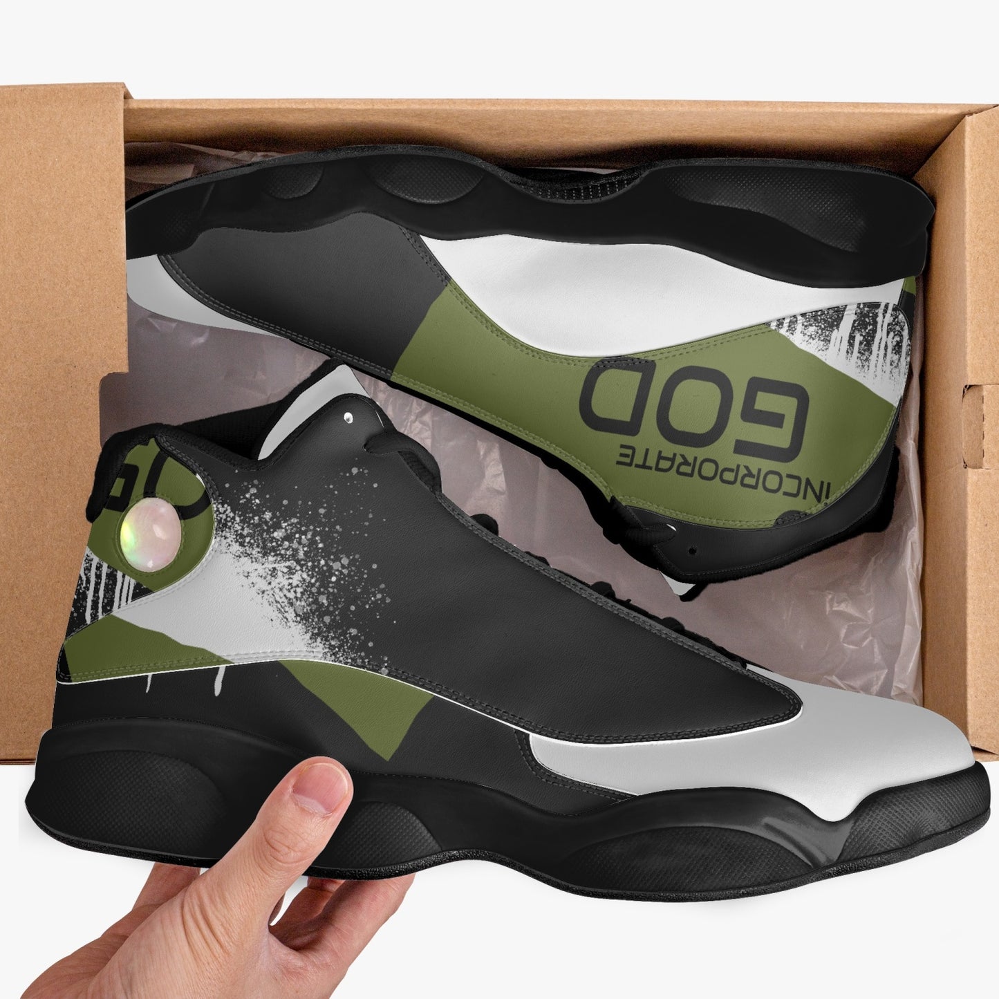 G-Inc'd  Unisex High-Top Leather Basketball Sneakes Olive