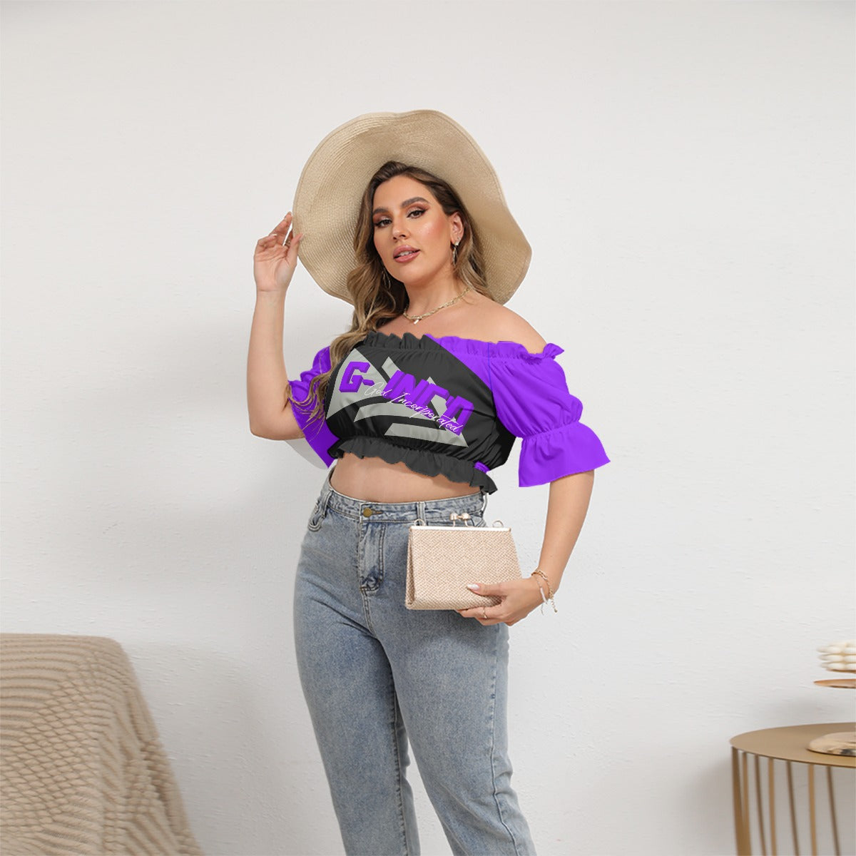 G-Inc'd Off-shoulder Cropped Top Purple