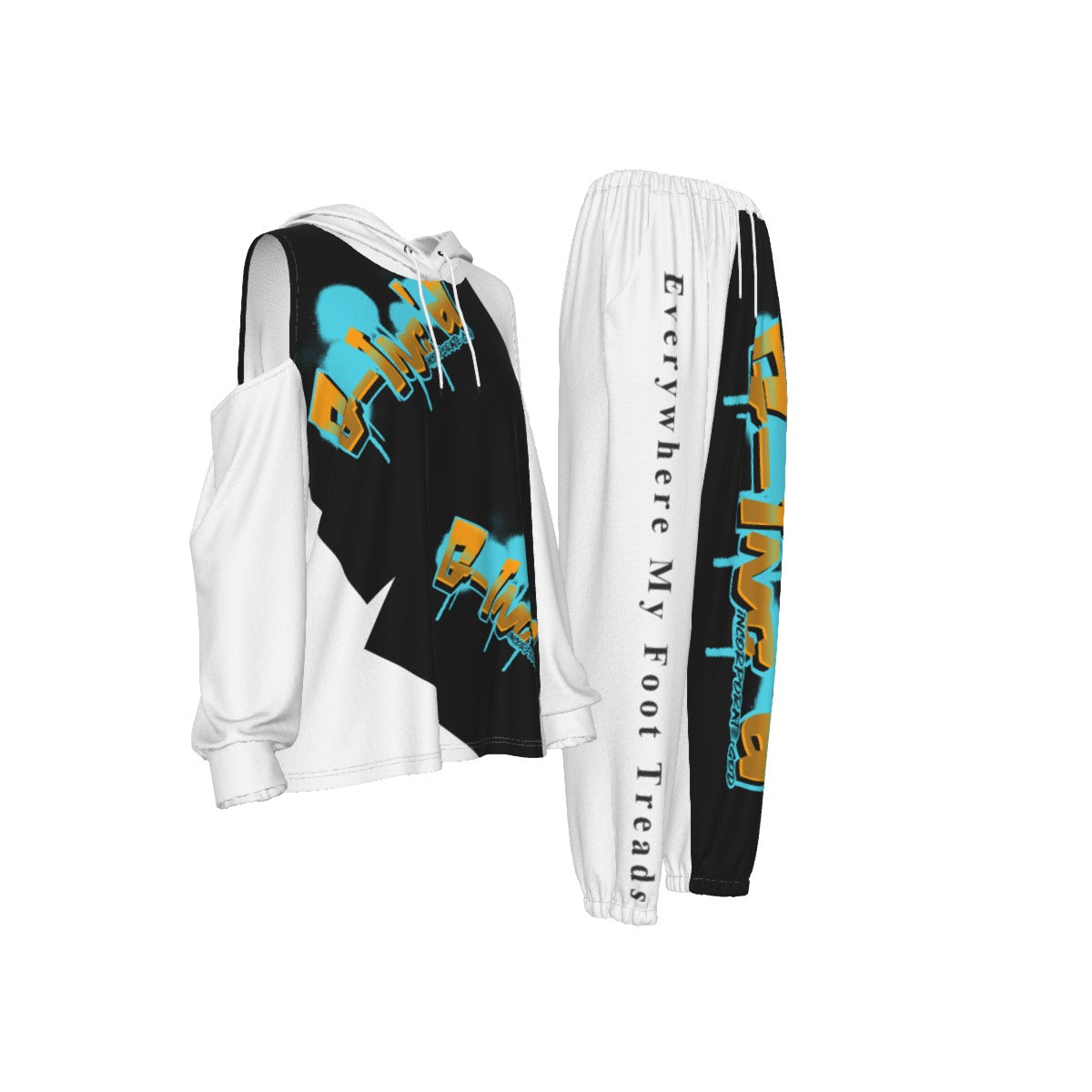 G-Inc'd  Women's Cold-Shoulder Hoodie Sports Suit Turquoise