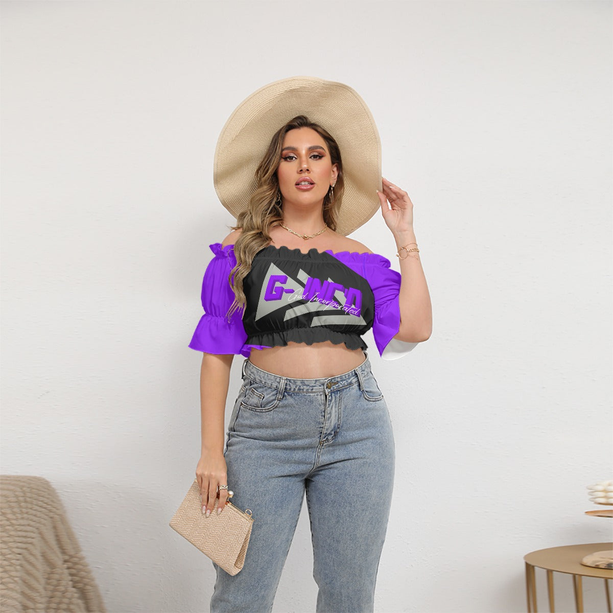 G-Inc'd Off-shoulder Cropped Top Purple