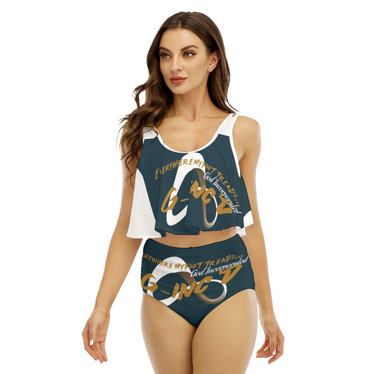 G-Inc'd  Ruffled Vest Bikini Swimsuit Black and White