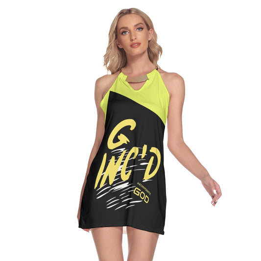 Women's Round Neck Above Knee Dress Yellow