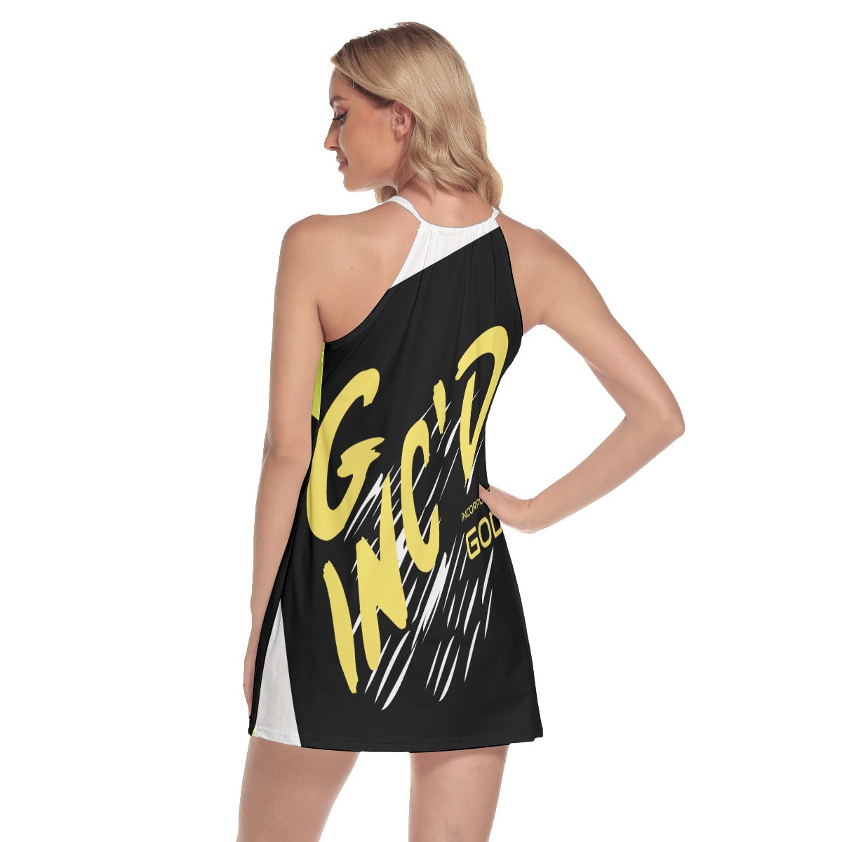 Women's Round Neck Above Knee Dress Yellow