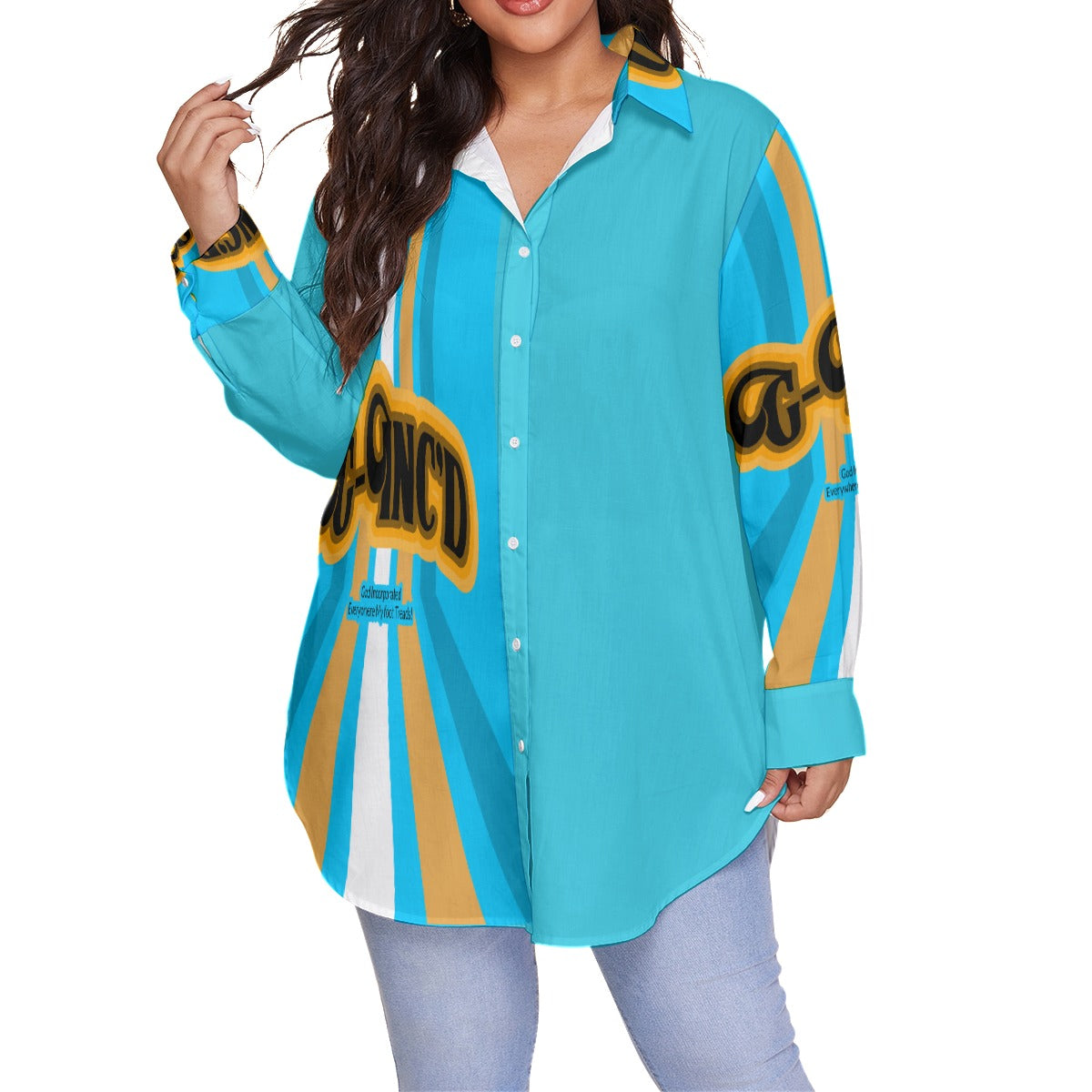 G-Inc'd Women's Message Shirt(Plus Size) Teal