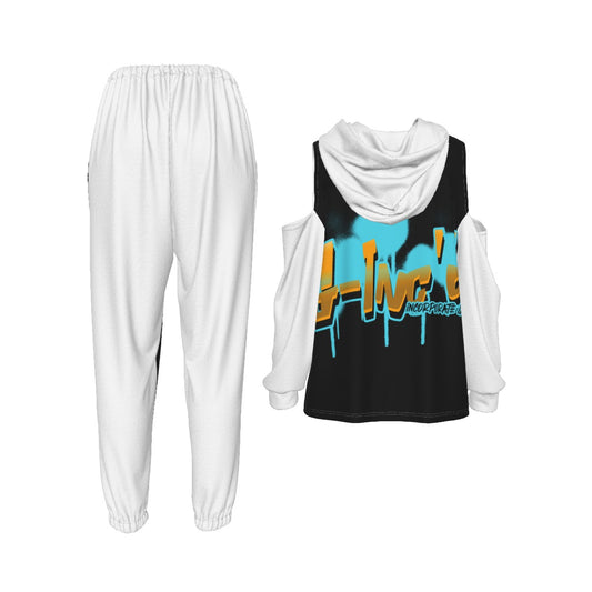 G-Inc'd Women's Cold-Shoulder Hoodie Sports Suit Turquoise