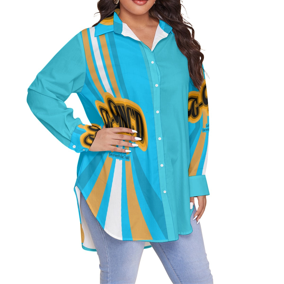 G-Inc'd Women's Message Shirt(Plus Size) Teal