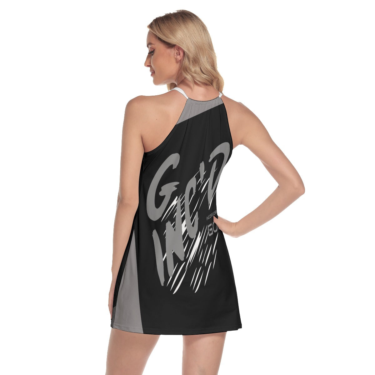 Women's Round Neck Above Knee Dress Grey