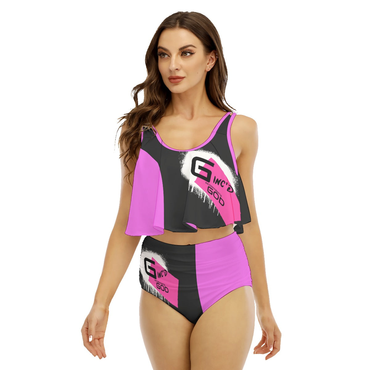 G-Inc'd  Ruffled Vest Bikini Hot Pink
