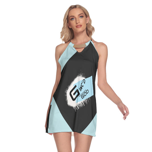 Women's Round Neck Above Knee Dress Powder