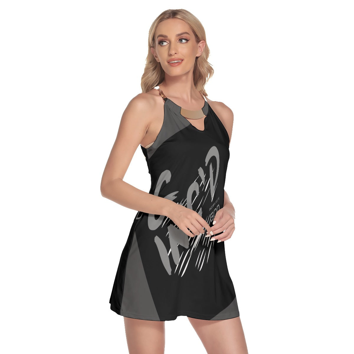 Women's Round Neck Above Knee Dress Grey