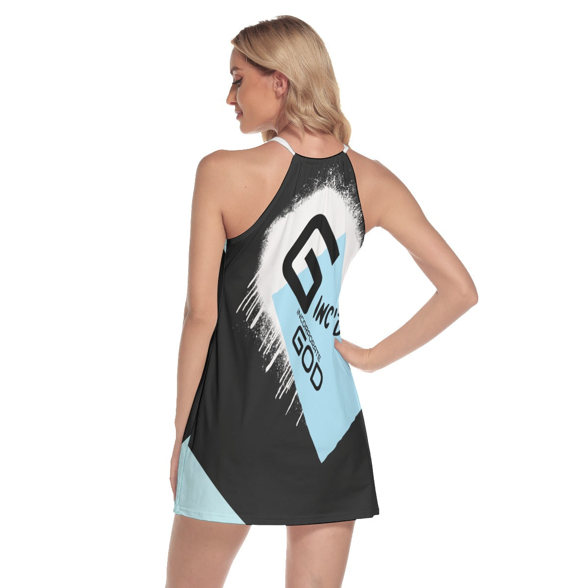 Women's Round Neck Above Knee Dress Powder