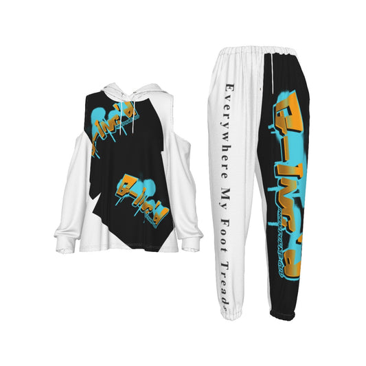 G-Inc'd  Women's Cold-Shoulder Hoodie Sports Suit Turquoise