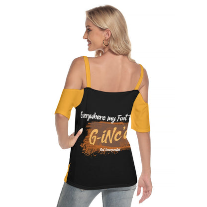 G-Inc'd Women's Cold Shoulder T-shirt With Criss Cross Strips