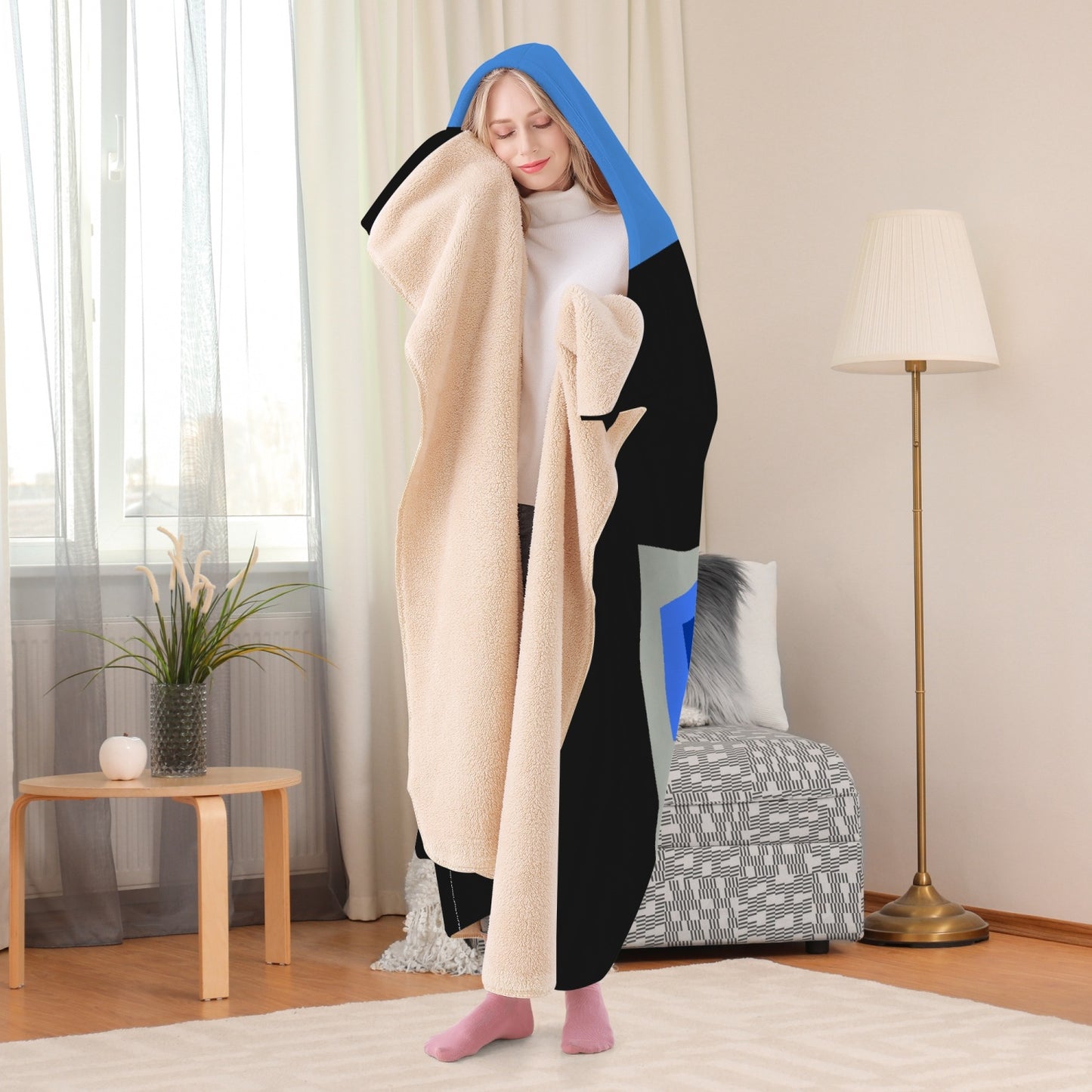 320. Casual Dual-Sided Stitched Hoodie Blanket (Blue)