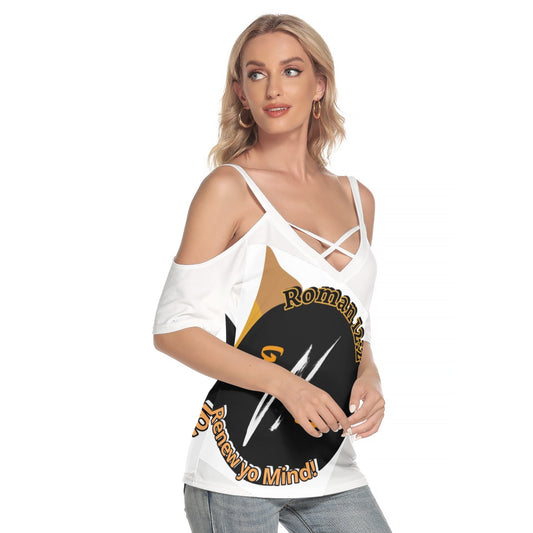 Women's Cold Shoulder T-shirt With Criss Cross Strips