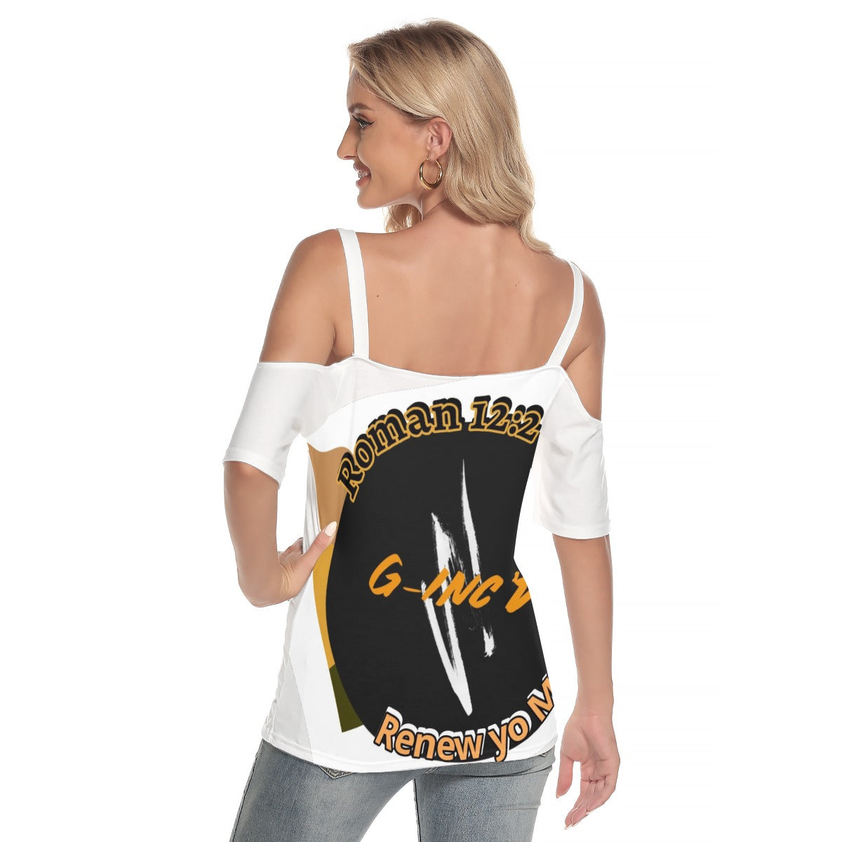 Women's Cold Shoulder T-shirt With Criss Cross Strips