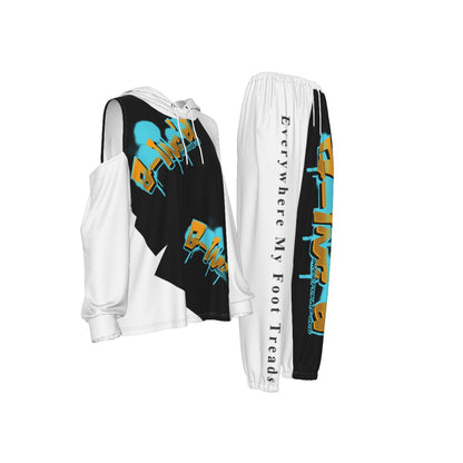 G-Inc'd  Women's Cold-Shoulder Hoodie Sports Suit Turquoise