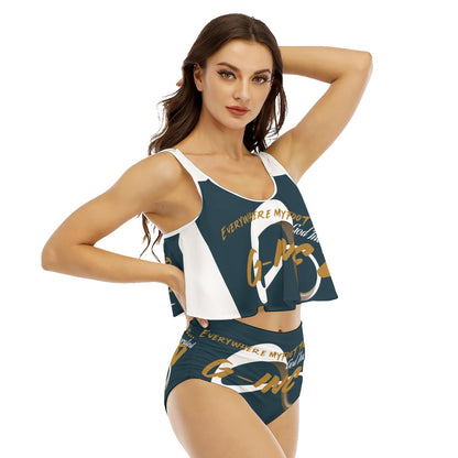 Faith Streetwear Womens Ruffled  Swimsuit -Black and White | G-Inc'd
