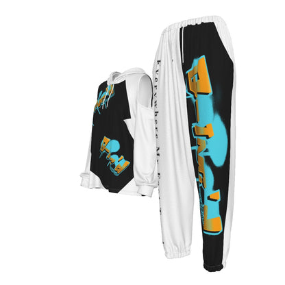 G-Inc'd  Women's Cold-Shoulder Hoodie Sports Suit Turquoise