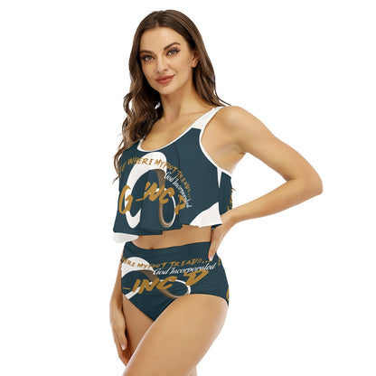 Faith Streetwear Womens Ruffled  Swimsuit -Black and White | G-Inc'd