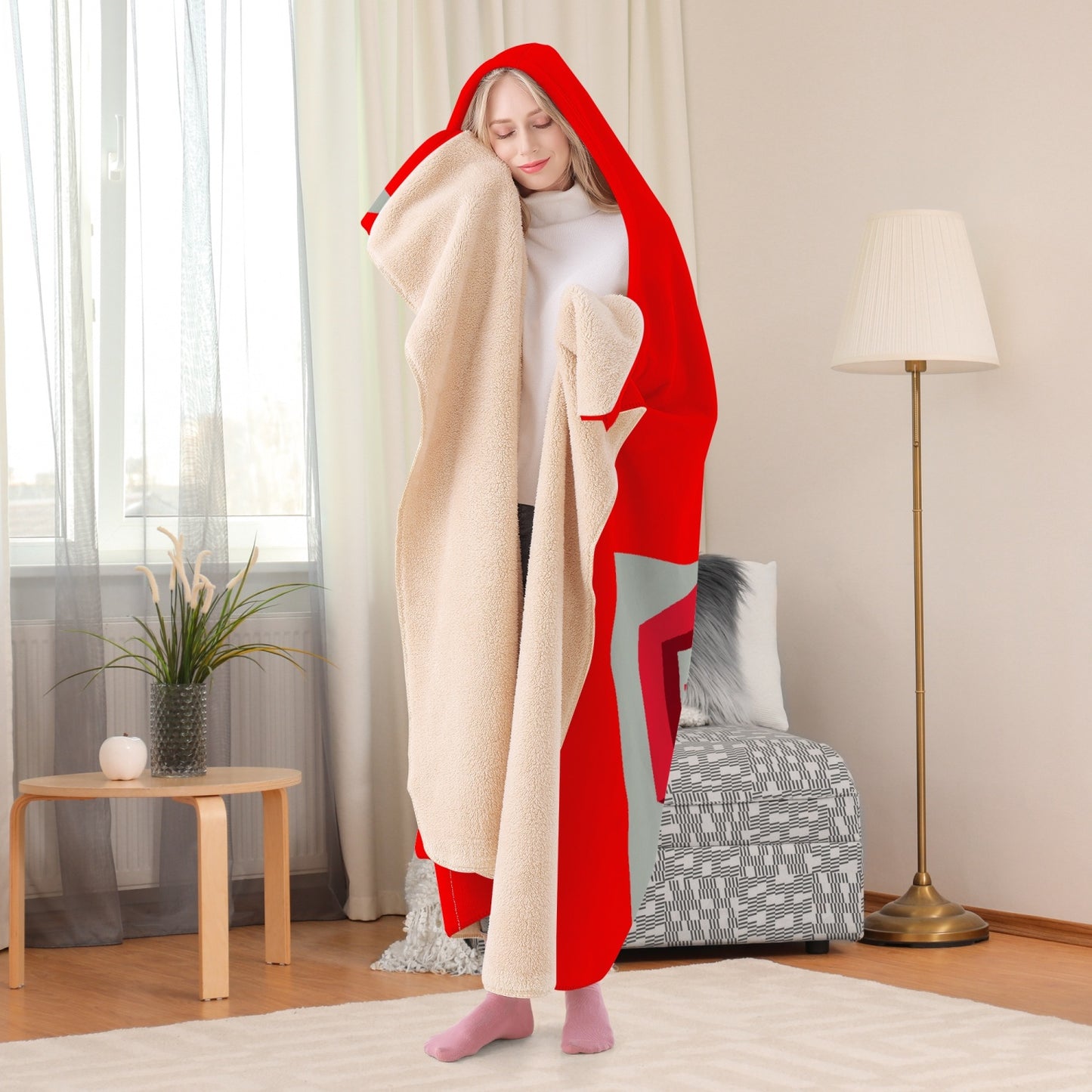 320. Casual Dual-Sided Stitched Hoodie Blanket (Red)