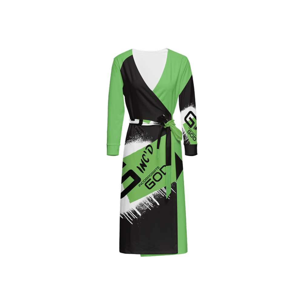 G-Inc'd ¾ Sleeve Wrap Dress Green