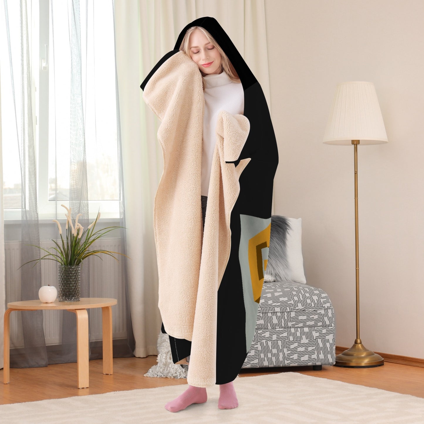 320. Casual Dual-Sided Stitched Hoodie Blanket (Black)